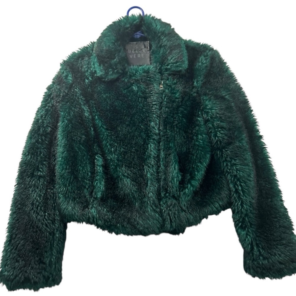 BELLE VERE | Emerald Green Faux Fur Moto Jacket (XS)